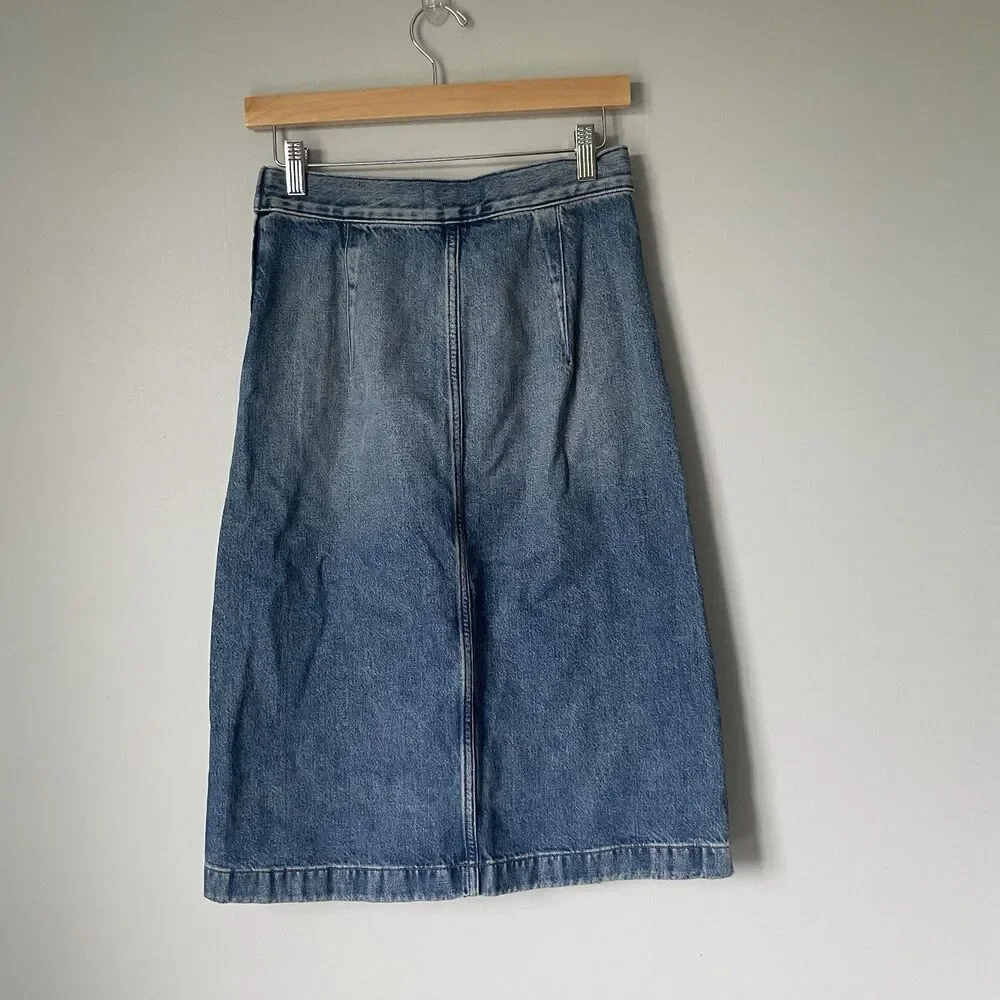 Madewell Denim Midi Pencil Skirt Billings Wash Blue Cottagecore Women's Size 26
